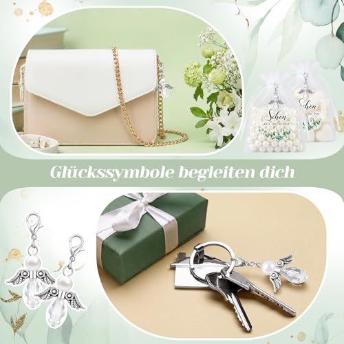 Otuuz 30 Schutzengel Anhänger mit Organzabeutel Taufe Hochzeit Gastgeschenke Schön Dass Du Da Bist Schlüsselanhänger Glücksbringer Engel Dankgeschenke für Firmung Konfirmation Kommunion (Blätter)