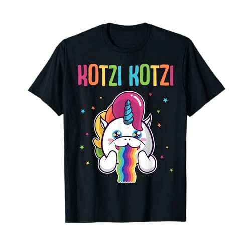 Kotzi Wein Bier Sekt Motto Party Schnaps Einhorn Partnerlook T-Shirt