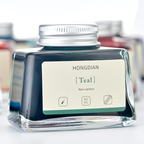 Image of Hongdian Fountain Pen Bottled Ink Teal Color, 60ml Non Carbon Inkwell Bottle, Artist Calligraphy Ink