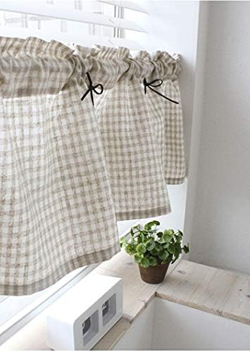 cozymomdeco Check Linen Handmade Natural Cafe Curtain Kitchen Curtain Widow Valance Farmhouse Home Decor