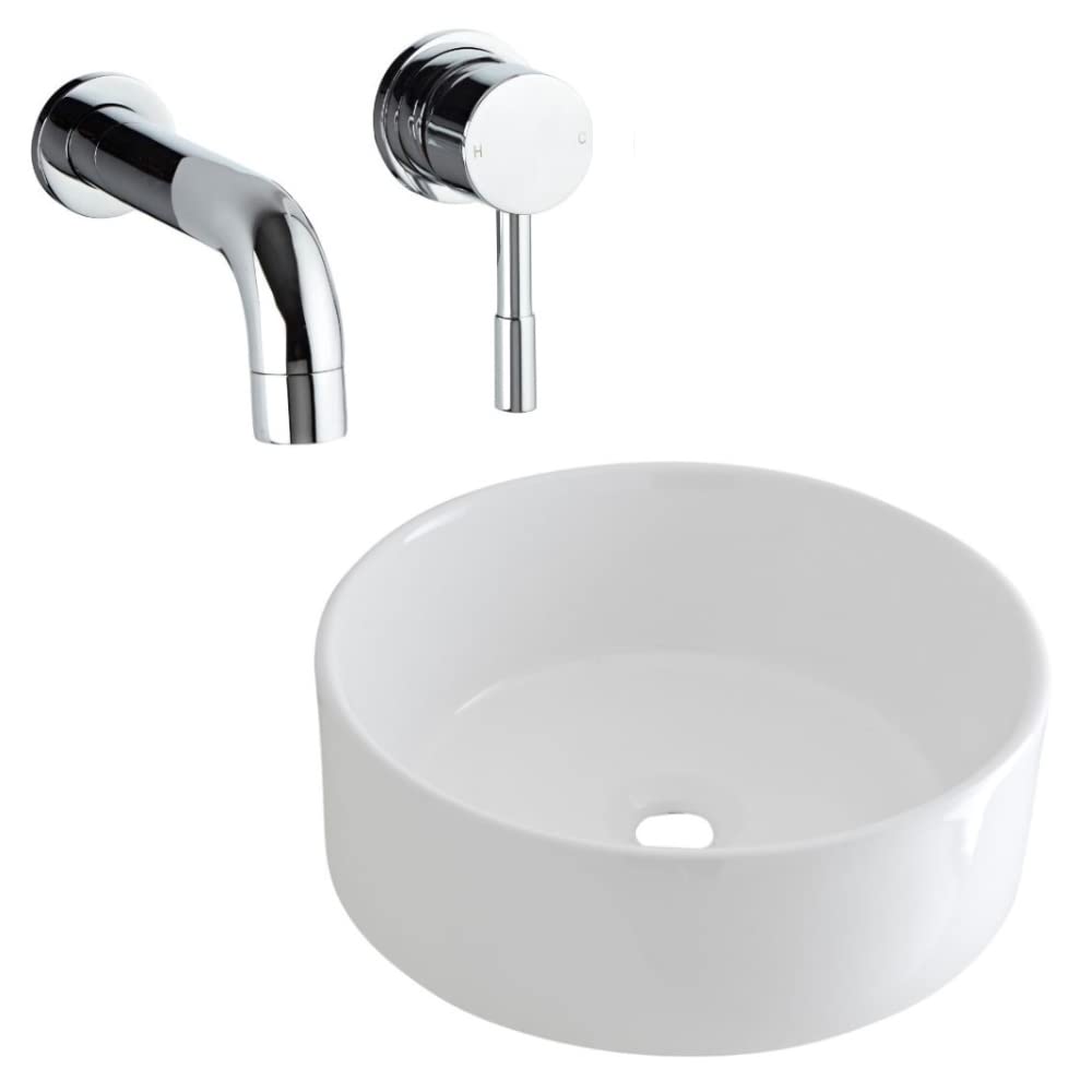 Milano Ballam Round Countertop Bathroom Basin Sink Wall Mounted Mixer Tap - 400mm