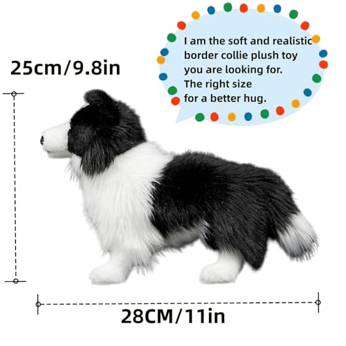 capybaraflying Niedliches simuliertes Border Collie-Plüschtier,28cm/11in realistisches Border Collie-Kuscheltier,kuschelige Schlafzimmerdekoration für Teenager – Schwarz