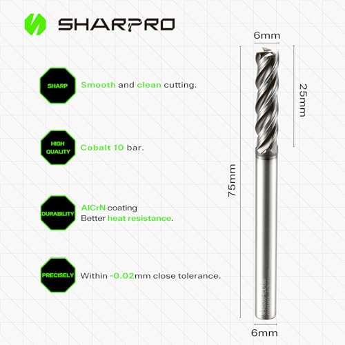 Image of 6mm Shank 6mm Cutting Dia. Carbide Square End Mills 4 Flute AlCrN Coated CNC End Mills, Apply for Alloy Steel, Stainless Steel, and Various Cast Iron (5PCS)