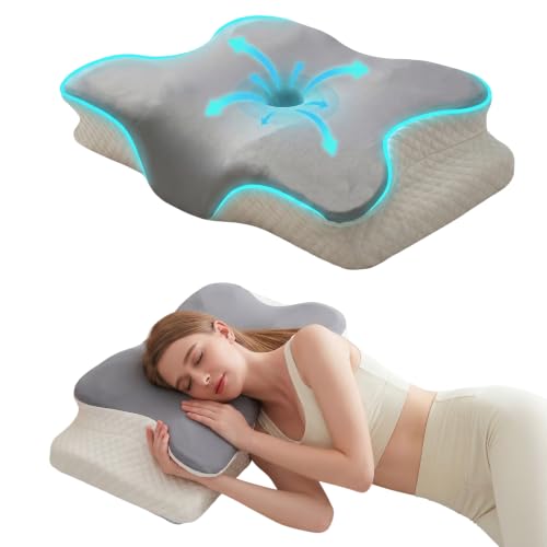 Image of LUXTROUS Memory Foam Pillow, Cervical Neck Pillow For Back, Stomach & Side Sleeper, Neck Support Pillow for Relieving Neck & Shoulder Pain, Ergonomic Pillow with Breathable Ice Silk Cover(60x40x15cm)