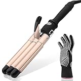 Lockenstab VPOW 3 Fässer Große Locken & LCD Anzeige 80-210 ℃ einstellbare Temperatur, mit Handschuhe Schnelle Erwärmung Lockenwickler für Lange/kurze Haare Geeignet für Salon Termine Partys Hochzeiten