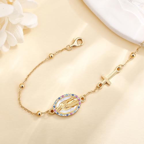 Virgin Mary Bracelet Sterling Silver Rosary Bead Cross Pendant Bracelet Virgen De Guadalupe Christian Jewelry Gifts for Women3