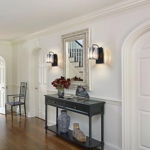 Grneric Crystal Wall Sconces,Black Sconce Wall Light Fixtures Modern Sconces Wall Lighting Single Indoor Wall Sconce for Living Room Bathroom Hallway Stairway Bedroom 10 Inch