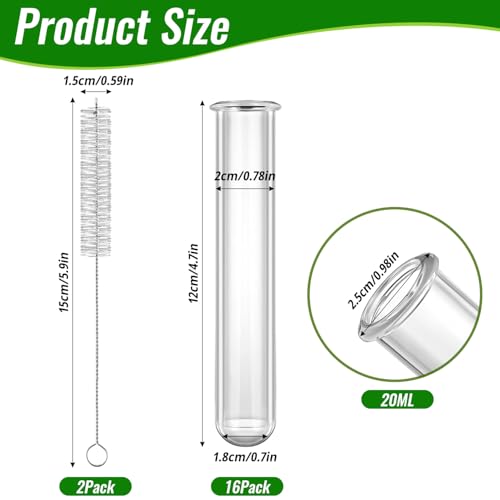 16 Pcs Clear Plant Propagation Tubes 20ml Plastic Test Tubes for Scientific Experiments Sample Testing, Round Bottom Test Tube for Home Office Desktop Decoration Bead Party Candy Storage - Thumbnail 2