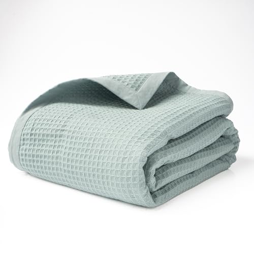 Salt Earth GOTS Certified 100% Organic Cotton Throw Blanket, 55' X 60' Blankets & Throws for Bed, Throw Blanket for Couch,Modern & Cozy Blanket, All Seasons Waffle Blanket, Soft Blanket (Silver Blue)
