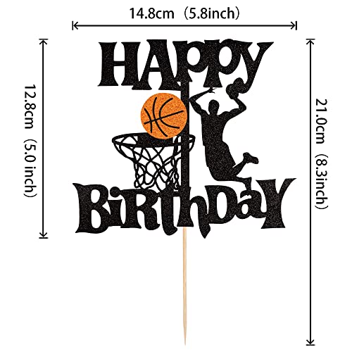 1 Pcs Basketball Happy Birthday Cake Topper Black Glitter Nba Star Sports Basketball Cake Pick Decorations For Basketball Sports Theme Men Boys Birthday Baby Shower Party Supplies #TOP1