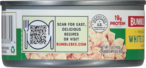 Bumble Bee Premium White Chicken, Chunk in Water, 5 oz Can - 19g Protein per Serving - Gluten Free, Keto Friendly