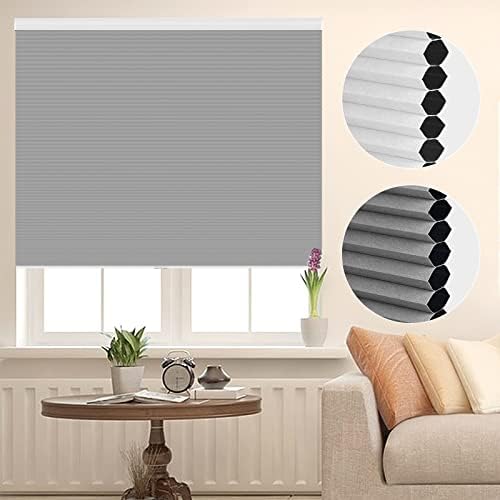 LUCKUP Cellular Shades Cordless Honeycomb Blackout Blinds for Windows, Pull Down Shades for Bedroom Home, Room Darkening, Easy to Install 32'' W x 64'' H, Grey-White