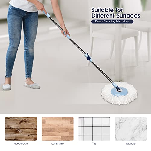 Znm Mop And Bucket With Wringer Set, Spin Mops With Bucket And Foot Pedal For Floor Cleaning, 57" Adjustable Handle, Spinning Mop And Bucket Set With 5 Microfiber Refills #TOP5