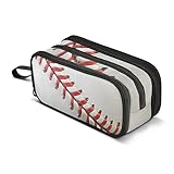 Sletend Pencil Case Big Capacity Baseball Sport Handheld 3 Compartments Pencil Pouch Portable Large Storage Canvas Pencil Bag for Boys Girls Adults Students