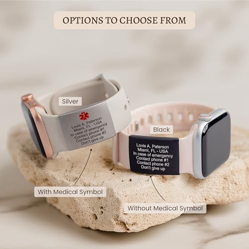 Alert ID Tag for watch band, laser engraved apple watch safety plate, fitness runners ID tag for sport smartwatch, medical tag for wrist band