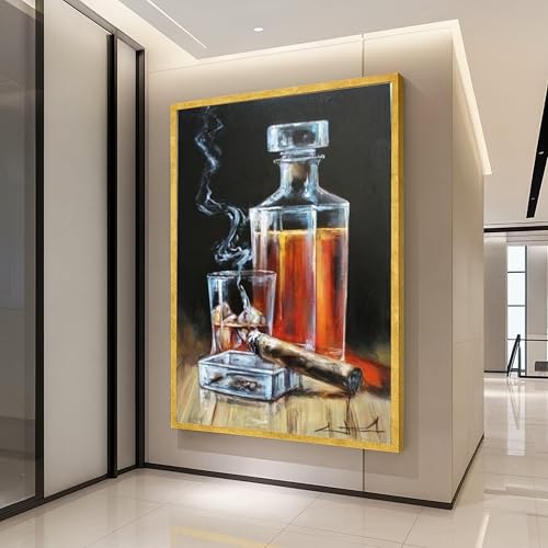 Toile nature morte whisky et cigares déco bar 30x40cm