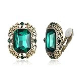 Clearine Pendientes de clip de estilo victoriano para mujer, impresionantes pendientes con cristales de corte esmeralda para fiestas de disfraces, bailes y accesorios de joyería, Cristal, Sin piedra