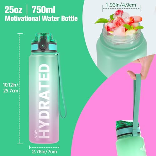 Image of Sahara Sailor Water Bottles, 25oz Motivational Sports Water Bottle with Time Marker - Times to Drink - Tritan, BPA Free, Wide Mouth Leakproof, Fast Flow Technology with Clean Brush (1 Bottle)