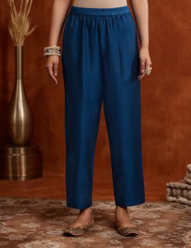 Image of Amazon Brand - Myx Women's Embroidered Anarkali Kurta Pant Set with Organza Dupatta | A-line fit (Available in Plus Sizes)