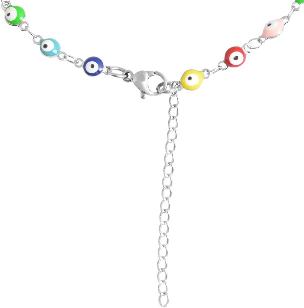 Multi-Colored Evil Eye Pendant Anklet, 9"+2" Extender