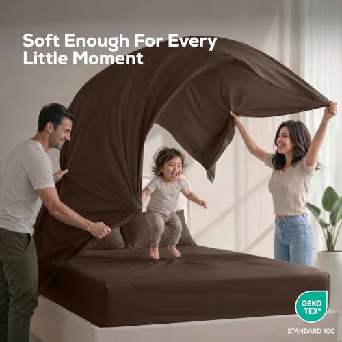 Image of Utopia Bedding California King Size Sheet Set - 4 Piece Bed Sheets, Soft and Breathable Microfiber, Includes 1 Fitted Sheet, 1 Flat Sheet and 2 Pillowcases - Oeko Tex (Brown)