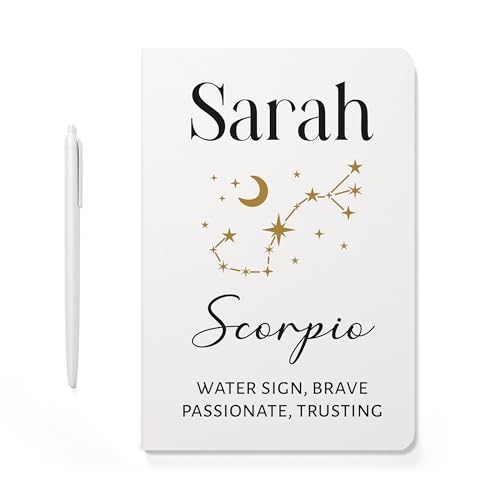 Image of Beecreative Personalised Scorpio Gifts For Women Girls - Star Sign Gifts - A5 Notebook And Pen - October Birthday - November Birthday - Zodiac Notebook Journal