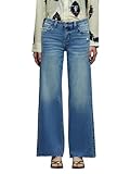 ONESO Wide Leg Jeans Distressed Mid Rise Baggy Jean for Women Stretchy Pants Raw Hem Basic Comfortable Denim