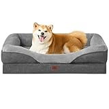 EHEYCIGA Memory Foam Dog Bed for Large Sized, Orthopedic Dog Sofa with Sides and Waterproof Liner, Washable Bolster Pet Bed Couch with Removable Cover, 36x27x7 Inch, Grey