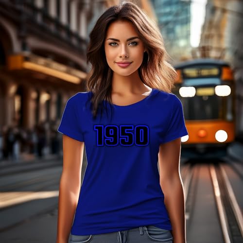 T-shirt femme 1950 bleu roi haut vintage à manches courtes - 2
