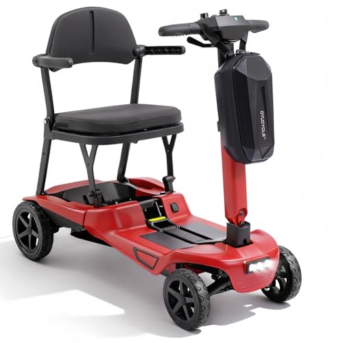Image of Ultra Lightweight Foldable Electric Mobility Scooter for Adults & Seniors 24 Miles Range, 37.5 lbs Aluminum Frame, Airline Approved, Portable Red Scooter YL-985S