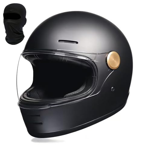 Casco Integral para Motocicleta, Homologado Según La Norma ECE R22-06,Cascos De Motocicleta Vintage con Lente HD y ventilación, para Adultos,Hombres,Mujeres y Adolescentes(Black B,M (55-56cm))
