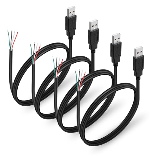 HATMINI 4Pcs USB 2.0 Male Plug 4pin Bare Wire USB