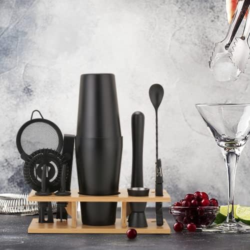 11Pcs-Cocktail Shaker Set Stainless Steel Bartending Kit 25oz Boston Shaker Bar Set Cocktail Mix Drink Making Kit Professional Bar and Home Drink Bar Tools for Bartender(Matte Black) - Thumbnail 2