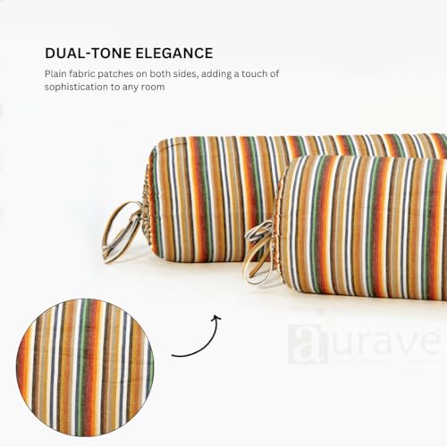 Image of AURAVE Cotton 144 TC Printed Bolster Cover with Drawstring Closure, Set of 2, Soft Breathable Durable Machine Washable for Sofa Bed & Home Decor, 15 inchx30 inch Multicolor | Cover Only