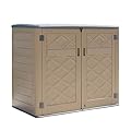 HOMSPARK Storage Shed Weather Resistance, Multi-Purpose Outdoor Storage Cabinet for Backyards and Patios, Horizontal Storage Shed for Lawnmower, Patio Accessories (Coffee, X Large - 48 cu.ft)