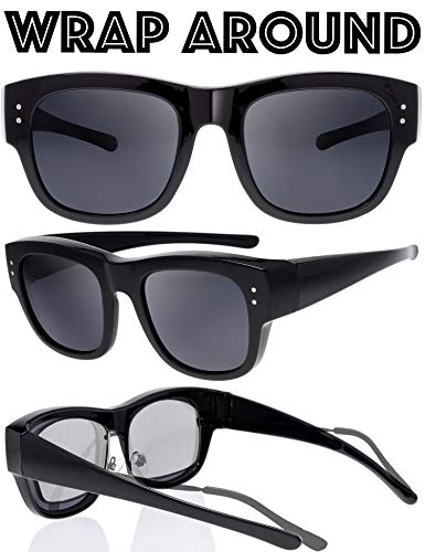 Image of The Fresh High Definition Polarized Wrap Around Shield Sunglasses for Glasses - Leather Eyeglasses Case