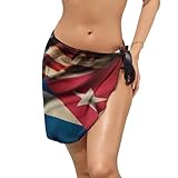 Melbrakin Vestido de Bikini con Falda Corta y Pareo para Mujer, con Bandera de Cuba y Estados Unidos.