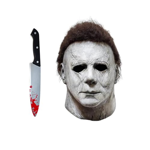 Máscara Michael Myers, máscara de Halloween com terror, máscara terrifier para adultos, máscaras originais Michael Myers, completa com pêlo facas, disfarce cosplay festa temática acessórios látex