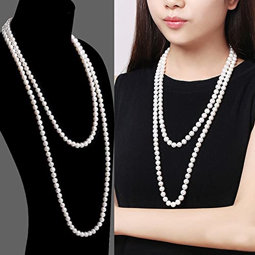 1920s Long Fake Pearls Strand Necklace Layered Retro Vintage Imitation Round Beaded Ball for Women Flapper Party Halloween Jewelry Mother's Day Gift