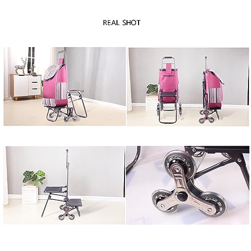 Faltbarer Treppensteiger-Einkaufswagen mit Sitz, wasserdichte Abdeckung, 6 Gummiräder, tragbarer und leichter Einkaufswagen für einfachen Transport und Lagerung – Bild 3