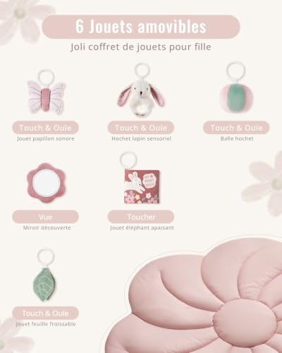 Blissful Diary Tapis d'éveil Bébé avec Arche Amovible, Tapis Éveil Bébé 6 Jouets - Développement Sensoriel et Moteur Progressif, Cadeau pour Nouveau Né, Enfant, Fille et Garçon, Fleurs Roses – vue 4