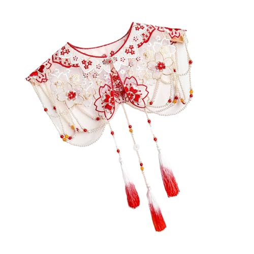 Gramigg Capa decorativa para el hombro para cara de caballo, falda bordada, borlas, perlas, traje tradicional, accesorios sintéticos, desmontable
