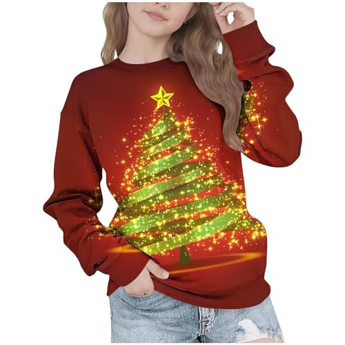 Flodxo Light-Up Christmas Jumper Kids Funny Ugly Xmas Tops Long Sleeve Casual Loose Sweatshirts Novelty Graphic Festival Pullover Children Crewneck Christmas Sweatshirts Mint Green 7-8Y