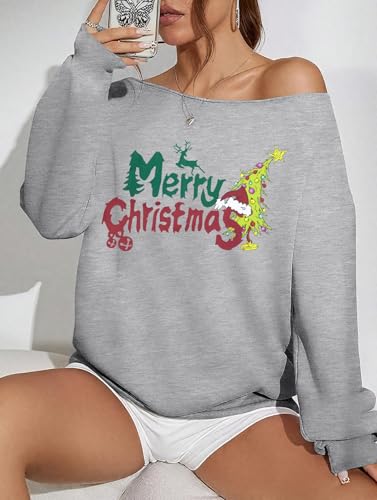 MYHALF Merry Christmas Off Shoulder Sweatshirt for Women - Image 3