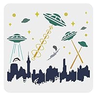 Set Di 4 Stencil Alieni In Plastica PET 15x15 Cm, Con Pennello, Riutilizzabili, Per Pittura Su Legno, Pareti E Tela – Tema Spaziale Per Fai Da Te