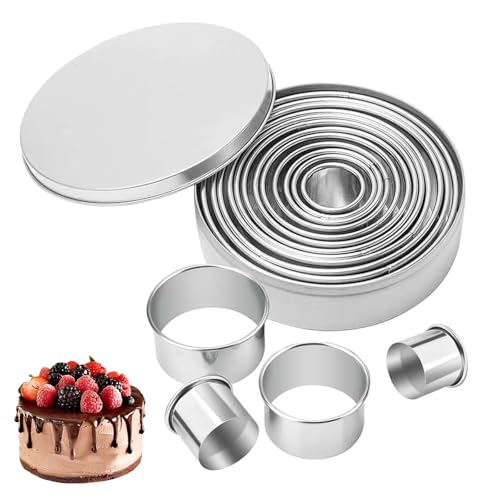 Image of 12 Pcs Round Cookie Cutter Set, Stainless Steel Pastry Cutters, Mini Cookie Cutters, Circle Biscuit Cutters, Ring Scone Cutter for Pastry Donut Fondant Baking DIY Cake
