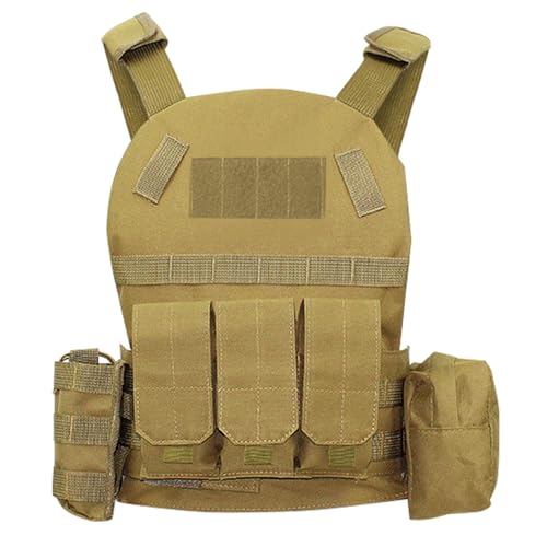 Kids Tactical Vest,Adjustable Training Protective Outdoor Vest Youth Army Costume for Playing Game CS (Brown)