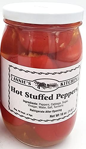 Annie's Amish Kitchen Hot Stuffed Cherry Peppers All-Natural Small Batch Hand Made 16Oz Jars, 2 Pack, Red #TOP1