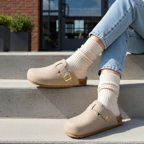Image of CUSHIONAIRE Hana Womens Clogs | Comfortable Vegan Suede Clogs for Women | Slip On Potato Shoes with Cork Footbed & Arch Support | Memory Foam, Wide Widths Available