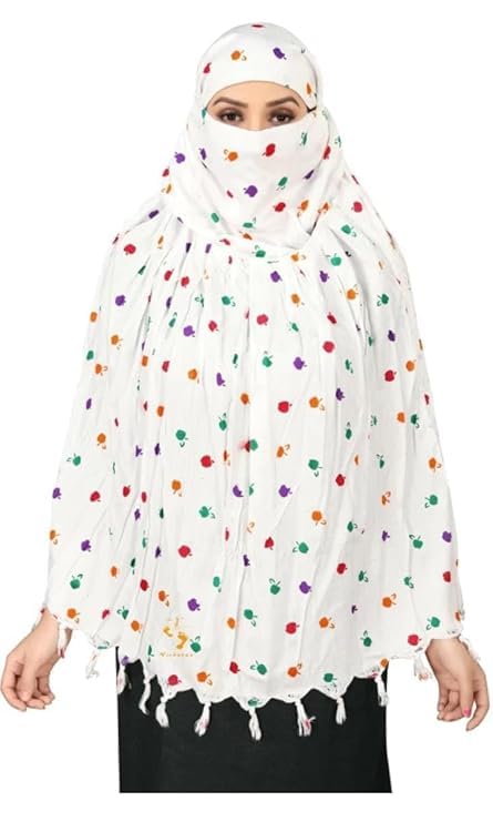 Image of Cotton Long Scarf Cum Mask Scarves Usable for Vehicle Driver | White Printed Design Fabric | Universal Size | Soft & Breathable Sun Protection | For Girl & Women